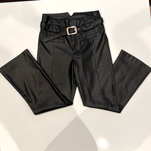 Zara Faux Leather Flared Pants Belted high waisted